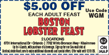 Discount Coupon for Boston Lobster Feast-Orlando
